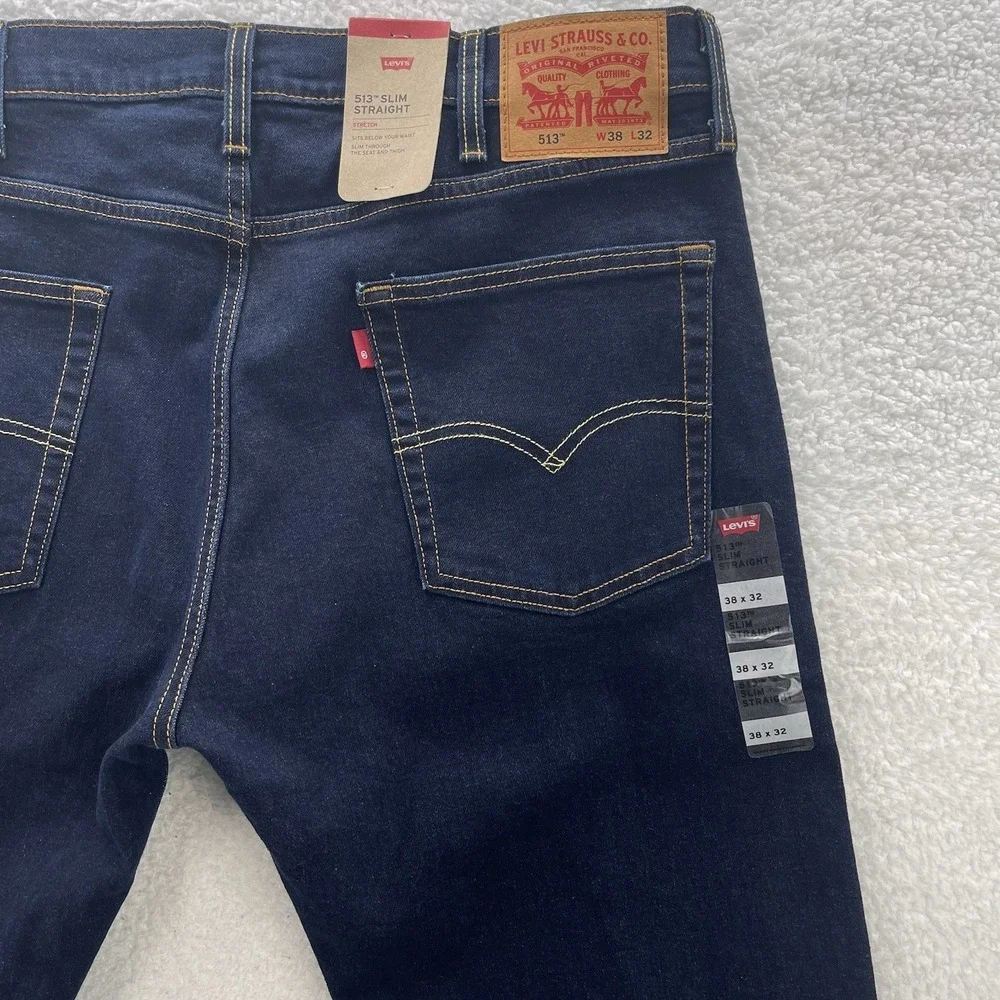 Levis 513 Jeans Mens 38x32 Blue Slim Straight Dark Wash Denim Cowboy Normcore
